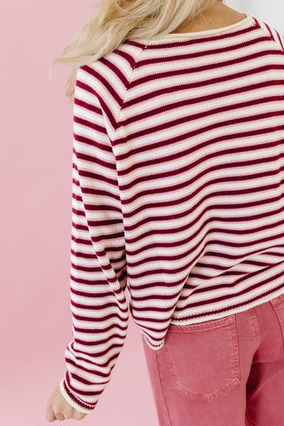 Lark Stripe Sweater in Burgundy/Pink