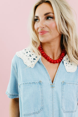 Cleo Lace Collar Denim Mini Dress