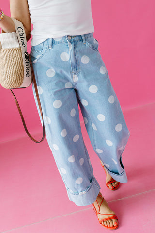 Ellie Polka Dot Rolled Up Barrel Denim