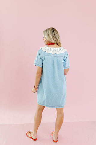 Cleo Lace Collar Denim Mini Dress