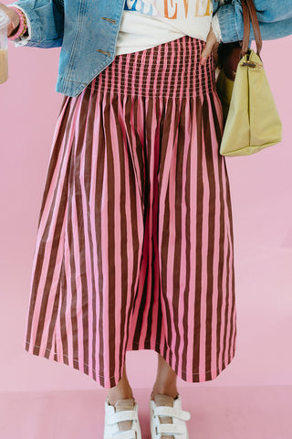Maren Striped Maxi Skirt in Pink/Brown