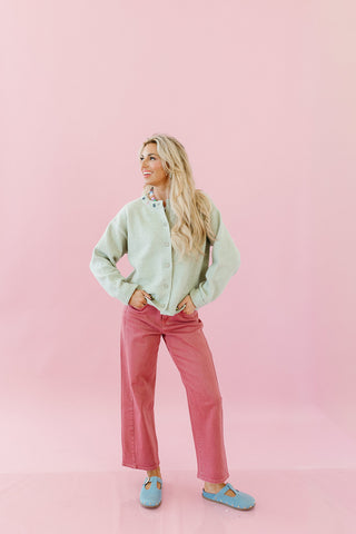 Hollis Button Cardigan with Floral Detail
