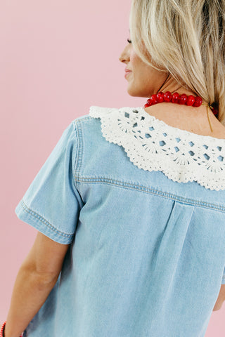 Cleo Lace Collar Denim Mini Dress