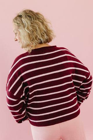 Piper Cardigan in Wine/Pink Stripe