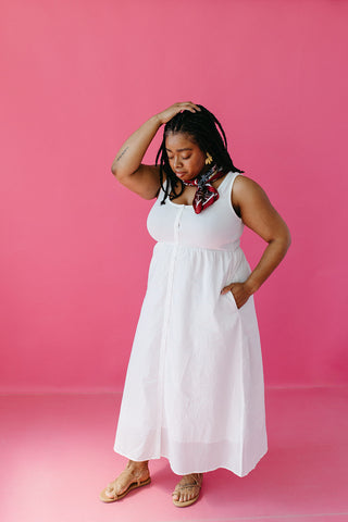 Mila Knit Button Up Midi Dress in Off White