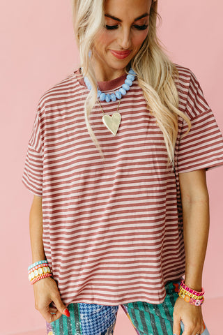 Emma Slub Stripe Tee in Marsala