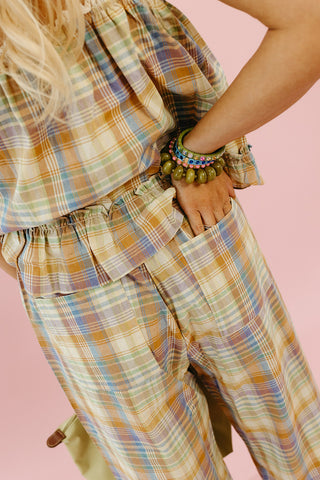 Peyton Plaid Ruffle Hem Pants