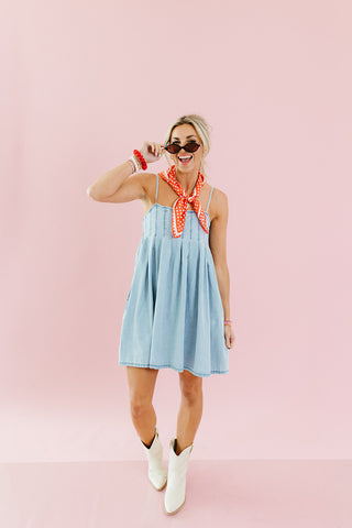 Rumi Pleated Denim Mini Dress