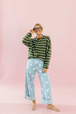 Piper Cardigan in Olive/Blue Stripe