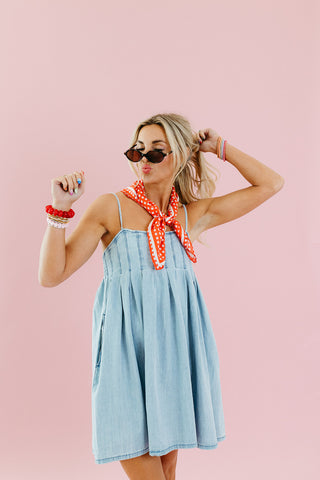 Rumi Pleated Denim Mini Dress