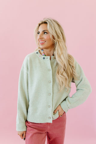 Hollis Button Cardigan with Floral Detail