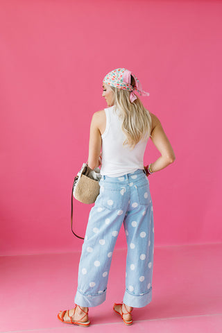 Ellie Polka Dot Rolled Up Barrel Denim