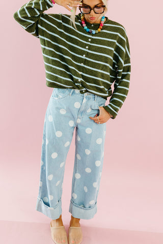 Piper Cardigan in Olive/Blue Stripe