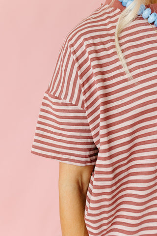 Emma Slub Stripe Tee in Marsala