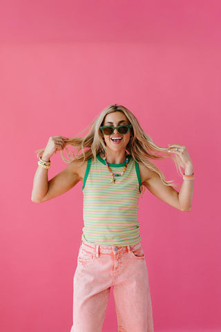 Murphy Stripe Tank in Lime/Green