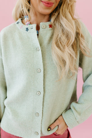 Hollis Button Cardigan with Floral Detail