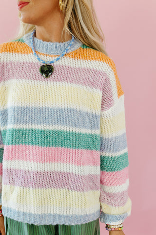Holly Stripe Sweater in Green/Sunkist