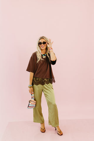 Layne Satin Pants in Matcha
