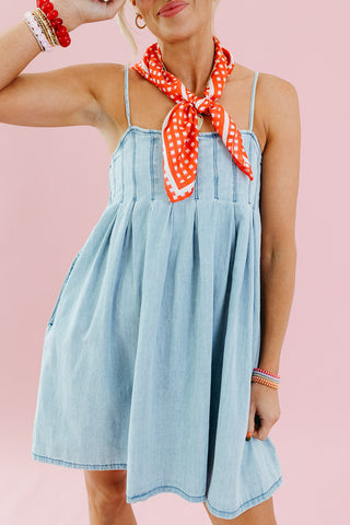 Rumi Pleated Denim Mini Dress