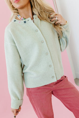 Hollis Button Cardigan with Floral Detail