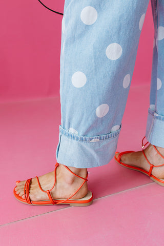 Ellie Polka Dot Rolled Up Barrel Denim