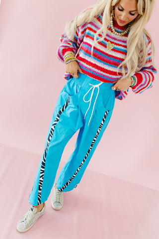 Ellie Zebra Side-Striped Pants in Aqua
