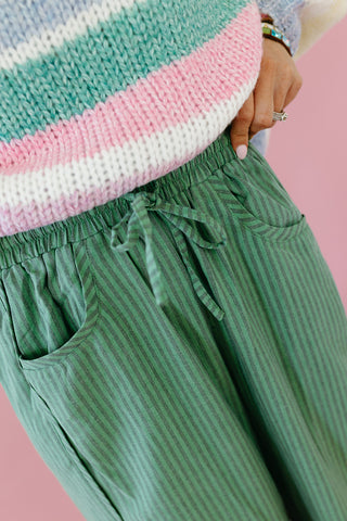 Jessie Stripe Woven Pants in Green/Navy
