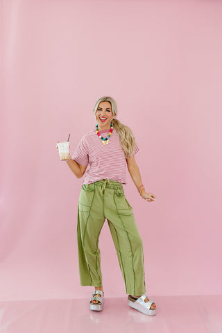 Lou Mineral Wash Barrel Pants in Olive Green