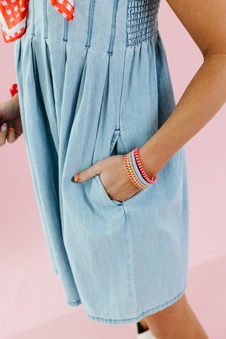 Rumi Pleated Denim Mini Dress