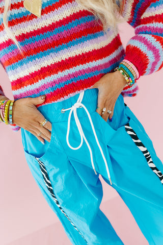 Ellie Zebra Side-Striped Pants in Aqua