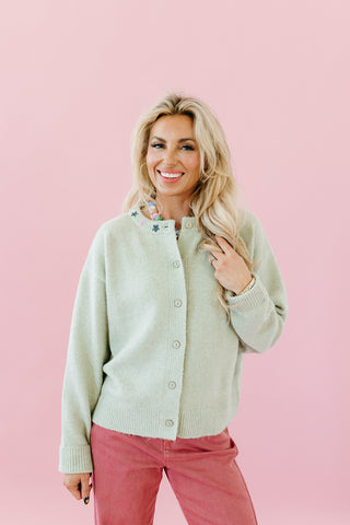 Hollis Button Cardigan with Floral Detail