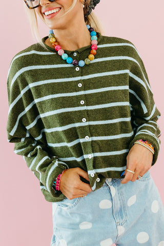 Piper Cardigan in Olive/Blue Stripe