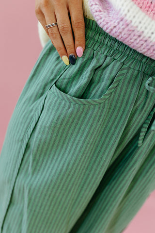 Jessie Stripe Woven Pants in Green/Navy