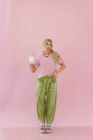 Lou Mineral Wash Barrel Pants in Olive Green
