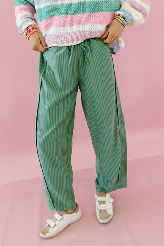 Jessie Stripe Woven Pants in Green/Navy