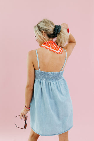 Rumi Pleated Denim Mini Dress