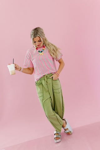 Lou Mineral Wash Barrel Pants in Olive Green
