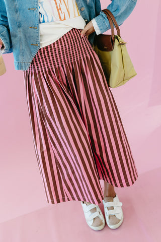 Maren Striped Maxi Skirt in Pink/Brown