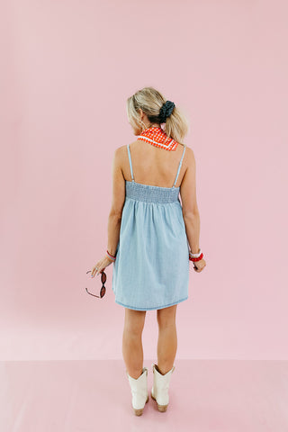 Rumi Pleated Denim Mini Dress