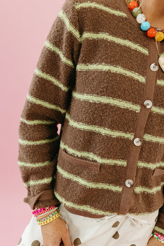 Georgie Stripe Cardigan in Choco/Chartreuse