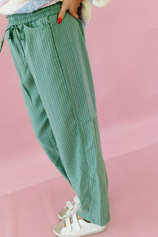 Jessie Stripe Woven Pants in Green/Navy