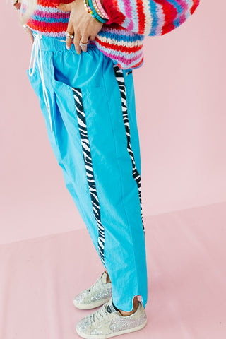 Ellie Zebra Side-Striped Pants in Aqua