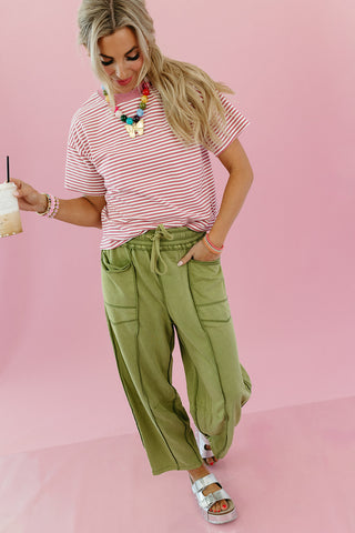 Lou Mineral Wash Barrel Pants in Olive Green