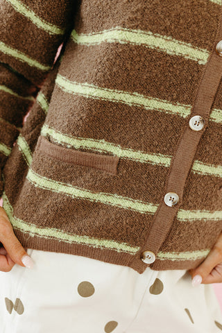Georgie Stripe Cardigan in Choco/Chartreuse