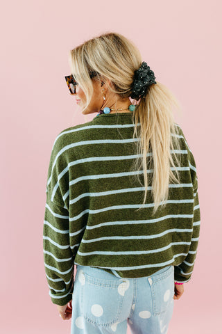 Piper Cardigan in Olive/Blue Stripe