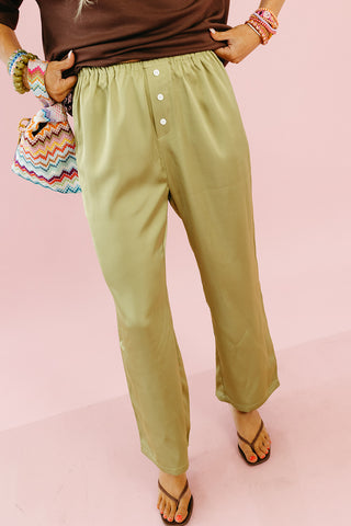 Layne Satin Pants in Matcha