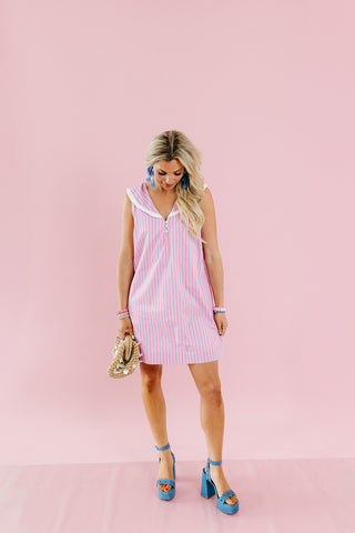 Micha Striped Ruffle Collar Mini Dress