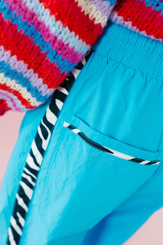 Ellie Zebra Side-Striped Pants in Aqua