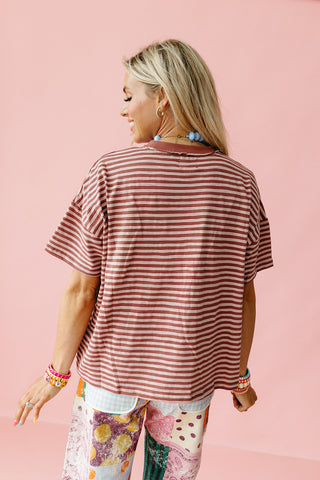 Emma Slub Stripe Tee in Marsala