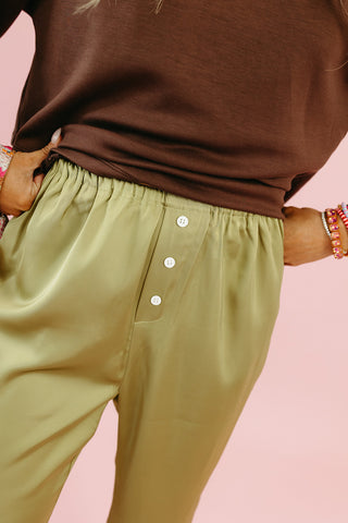 Layne Satin Pants in Matcha